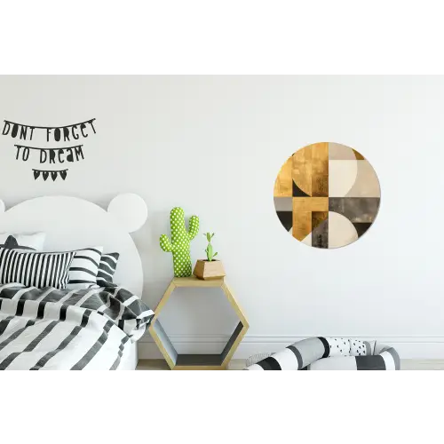 Abstract - Goud - Grijs - Vormen - Geometrisch Wandcirkel aluminium klein -kinderkamer