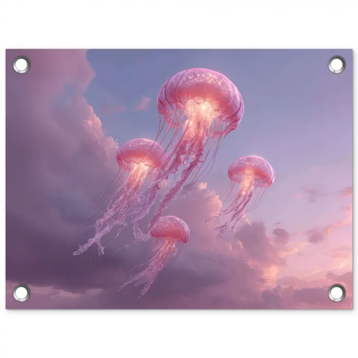 Kwallen - Roze - Wolken tuinposter los doek klein -3d