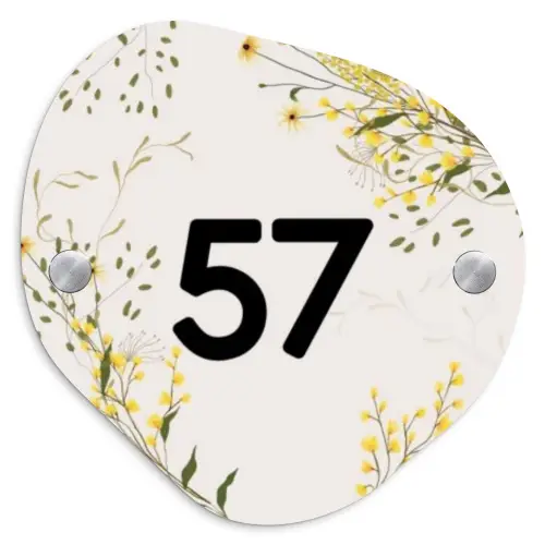 Gele bloemen - Traditioneel Naambord Organisch middel -3d