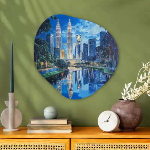 Stad Kuala Lumpur - Skyline - Wolkenkrabbers - Water Wandcirkel Organisch Plexiglas middel -sfeer2
