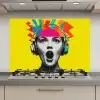 Vrouw - Koptelefoon - Geel keuken achterwand spatscherm klein -3d_website