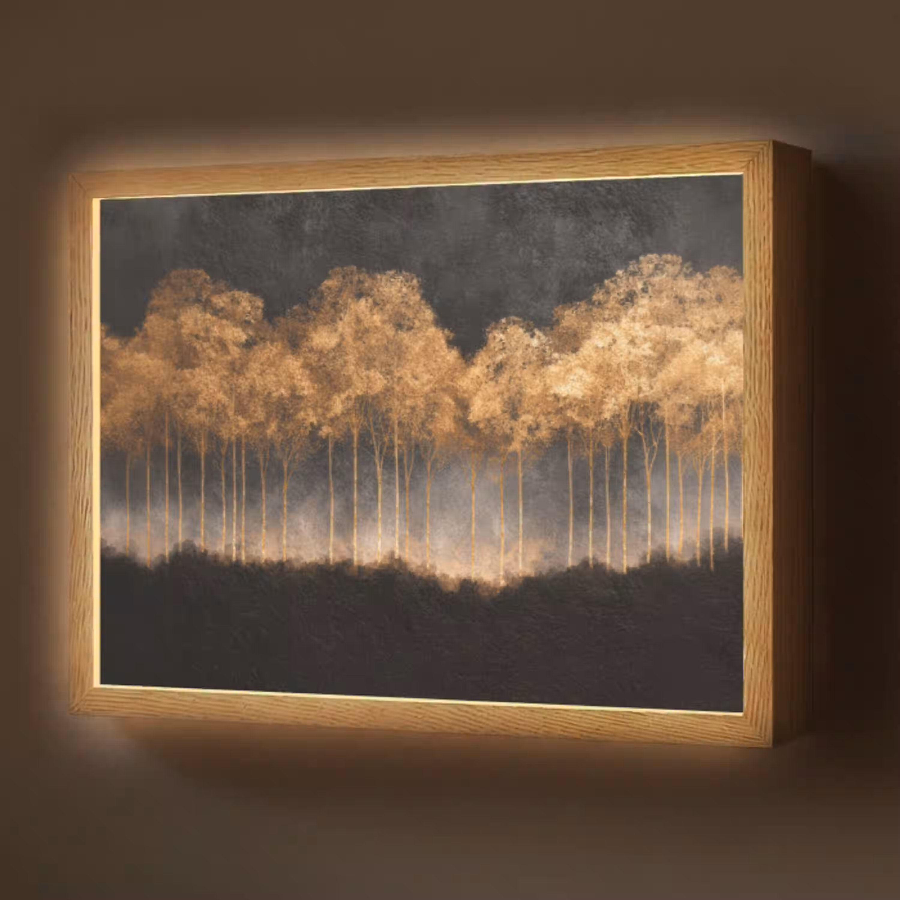 Gouden Bomen in Mistig Landschap Light Box met batterij (Wandlamp) middel -z3d_website