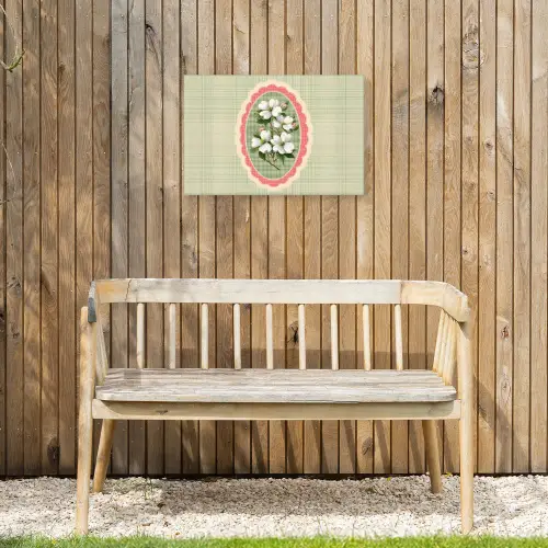 Bloemen - Illustratie - Geruit - Groen Tuinposter op houten frame 2 cm dik klein -sfeer4