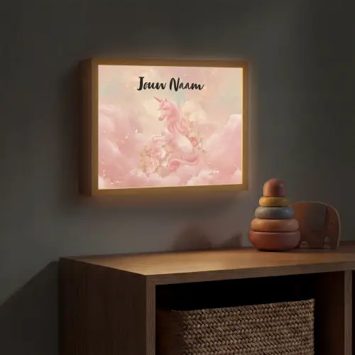 Eenhoorn - Wolken - Roze Light Box met batterij (Wandlamp kind) middel -sfeer5_kind
