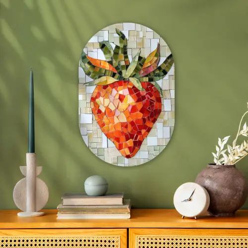 Aardbei - Rood - Mozaïek - Fruit Wandcirkel Ovaal Forex klein -sfeer2