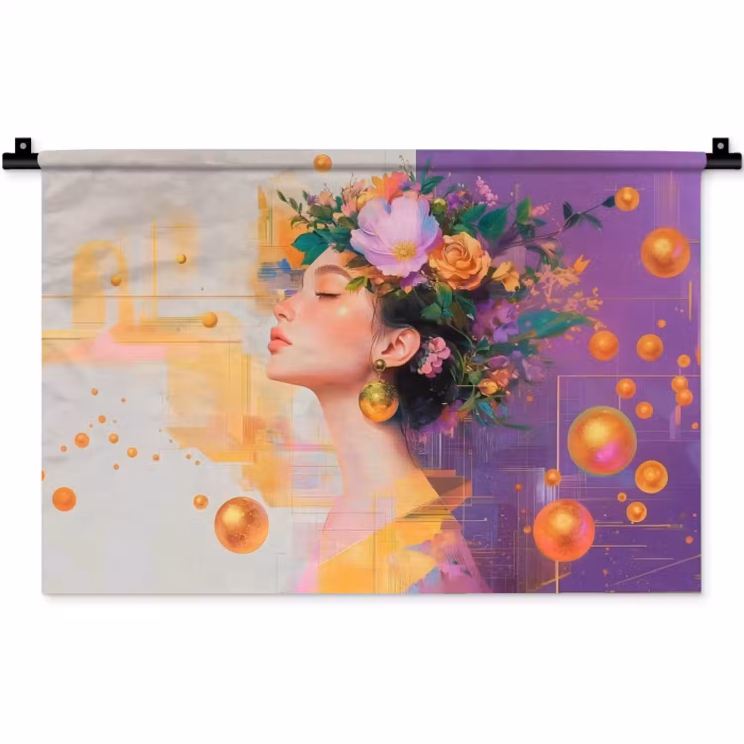 Wandkleed - Abstract - Vrouw - Bloemenkroon - Goud