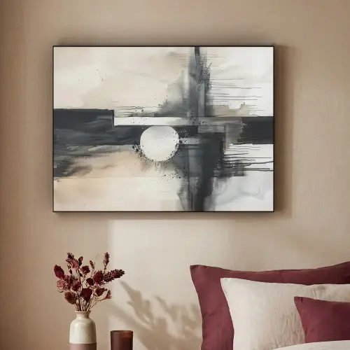 Abstract - Zwart wit - Verf - Modern Textielframe zwart klein -sfeer1