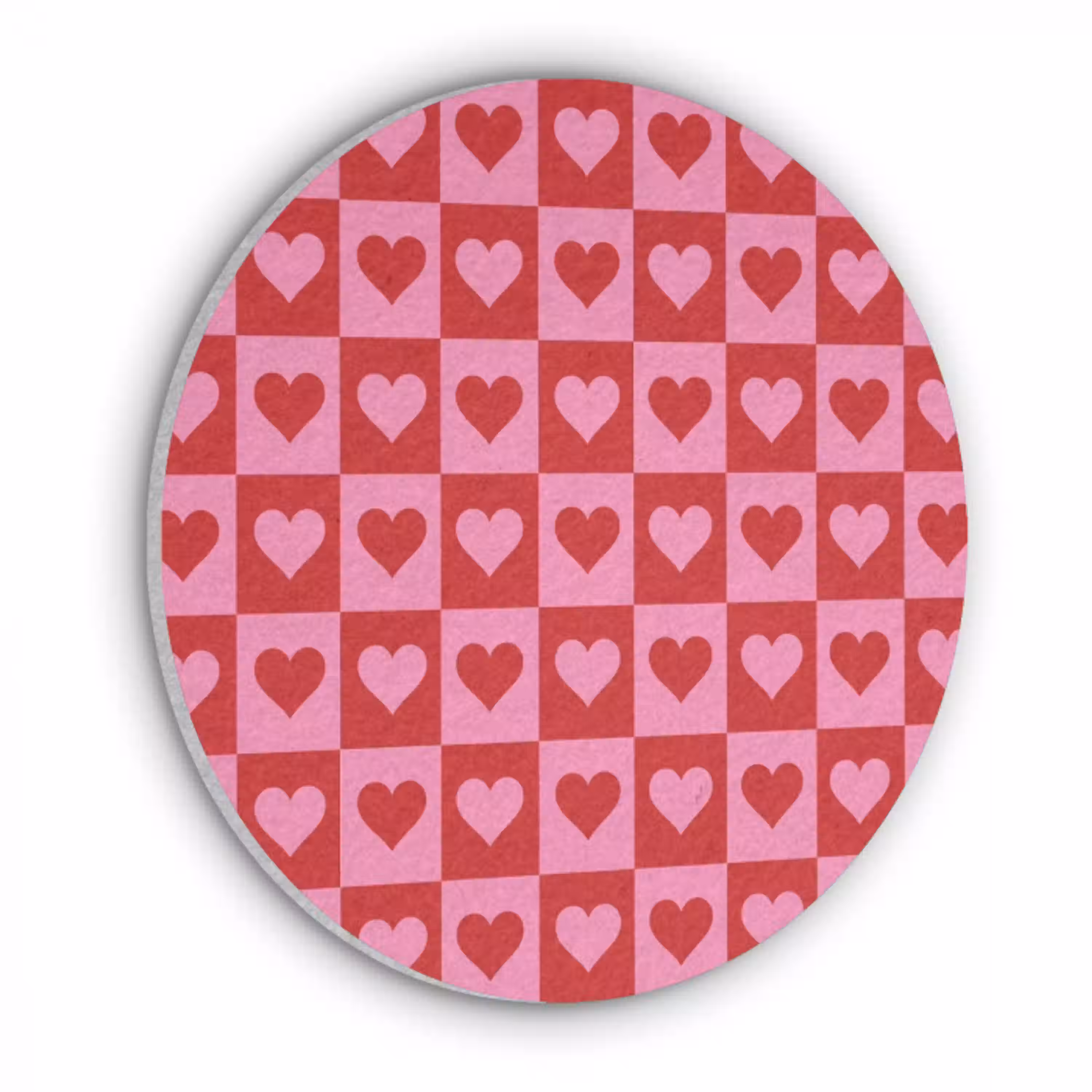 Rood - Roze - Schaakbord - Valentijn Akoestische PET Vilt - Rond klein -3d