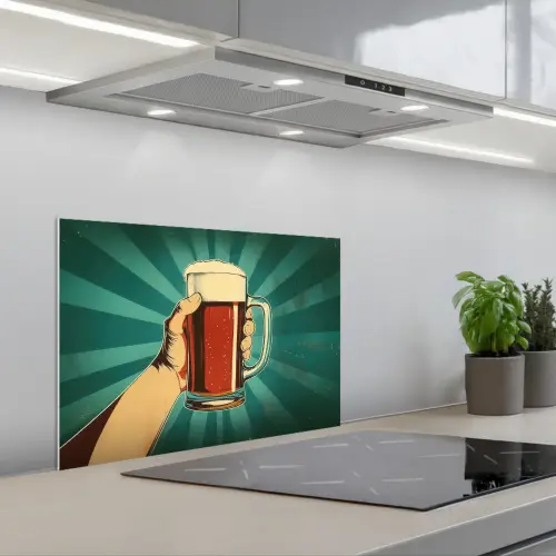 Bierglas - Schuim - Retro - Groen keuken achterwand spatscherm klein -3d_schuin