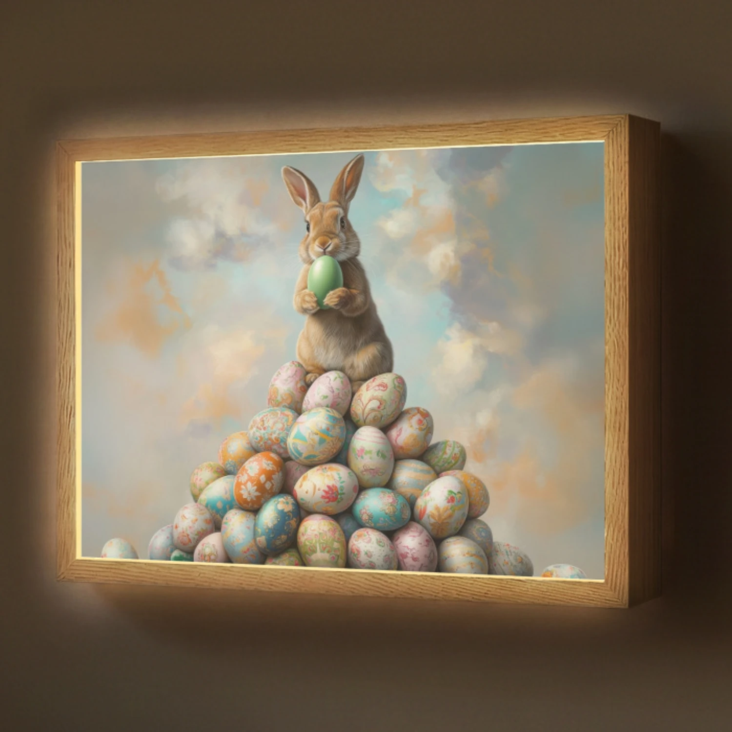 Konijn - Eieren - Kleurrijk Light Box met batterij (Wandlamp) middel -z3d_website