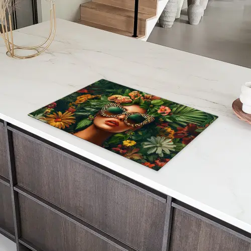 Vrouw - Panterprint - Jungle - Natuur - Luxe Inductie beschermer vinyl 3mm klein -sfeer8