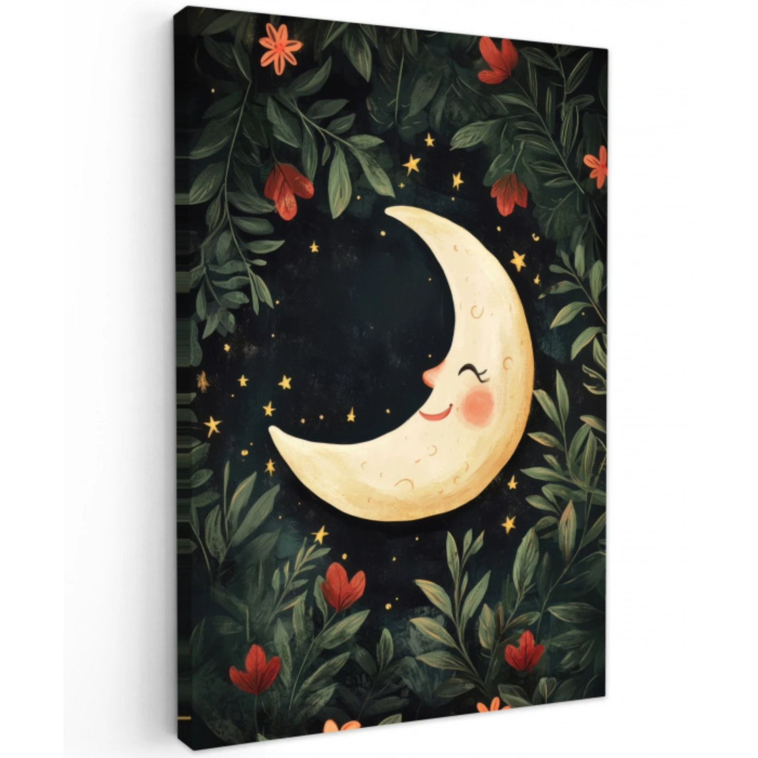 Maan - Bloemen - Nachthemel Tuinposter op houten frame 2 cm dik middel -3d