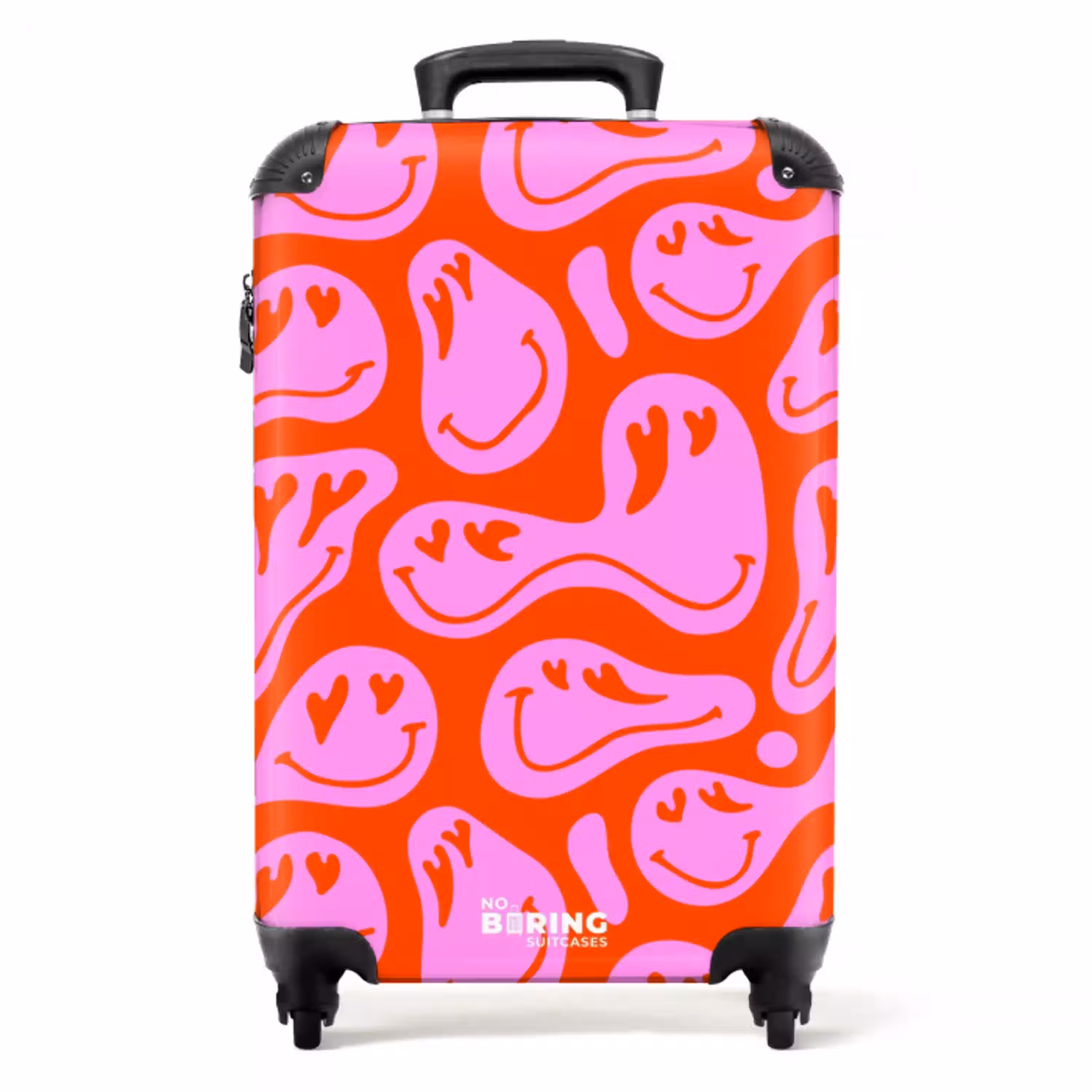 Abstracte smileyfiguren met hartogen op rood en roze NBS - Handbagage koffer - Kinderen Unisex middel -productfoto_recht