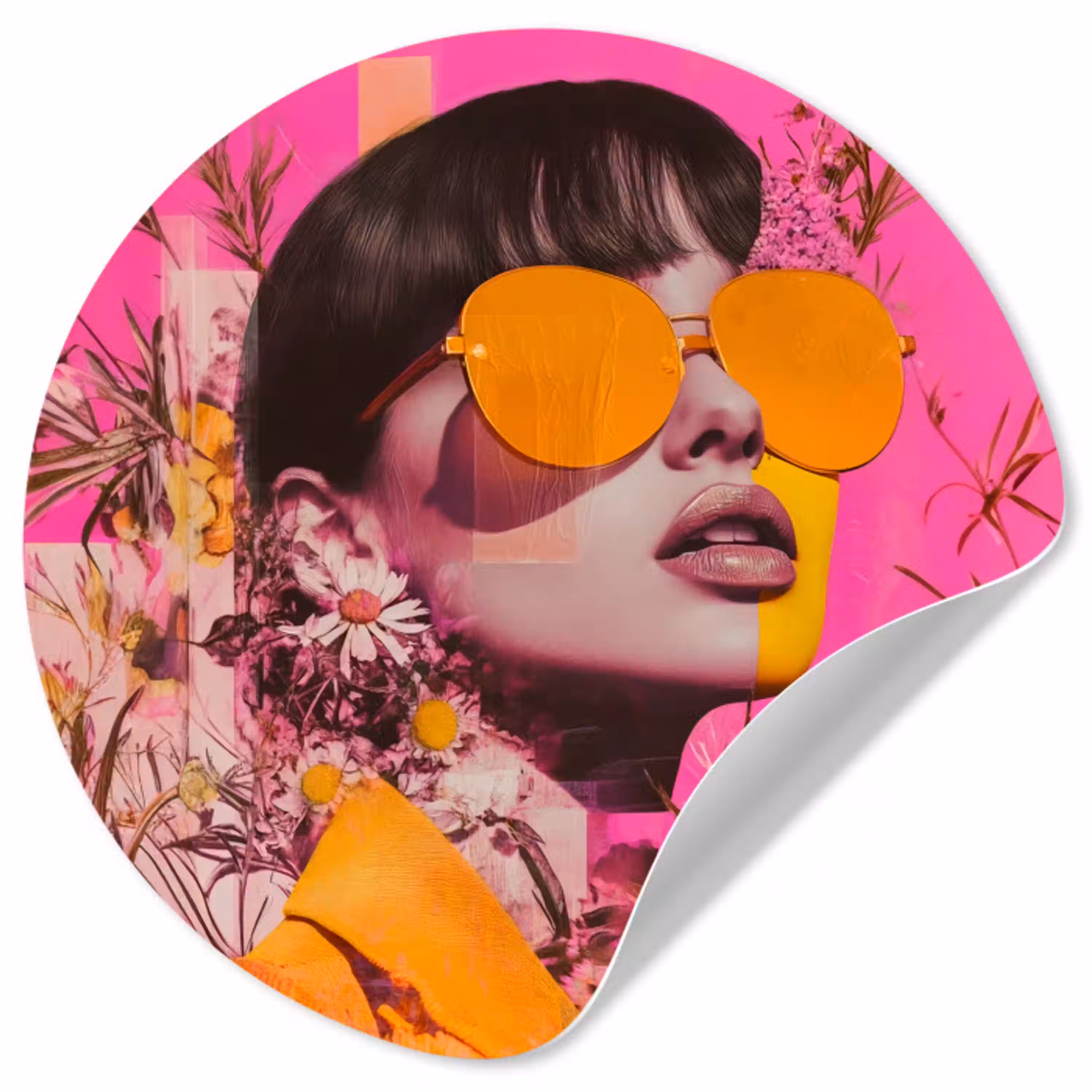 Zonnebril - Oranje - Vrouw - Planten Wandcirkel behangsticker klein -3d
