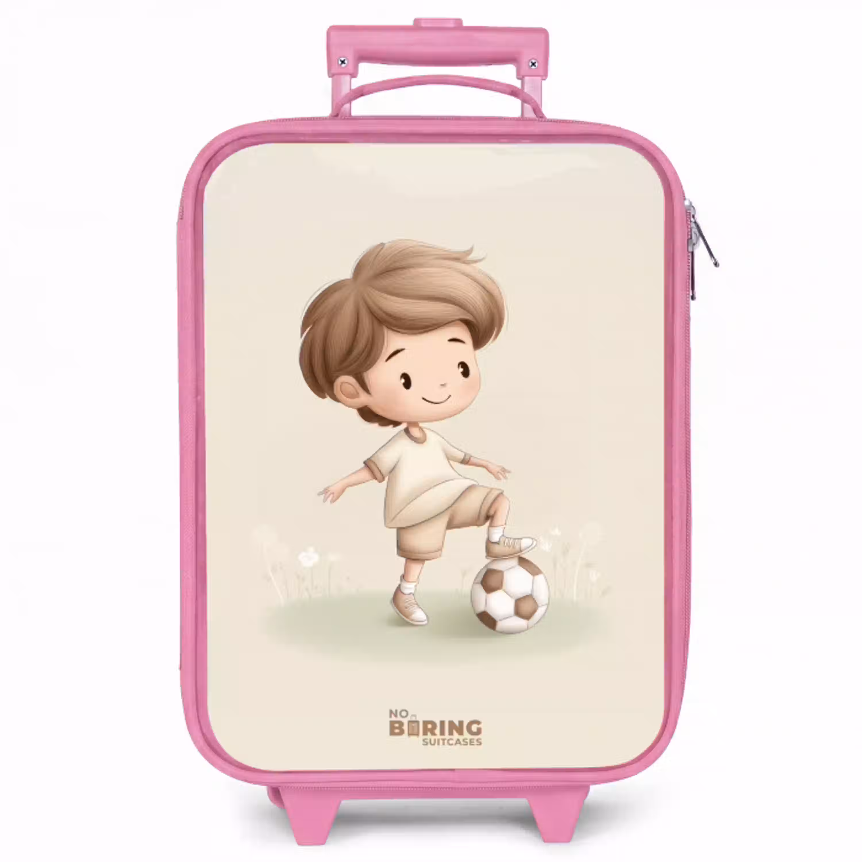 Jongen met een voetbal in bruine tinten Kinderkoffer - Roze klein -zzz_website3d