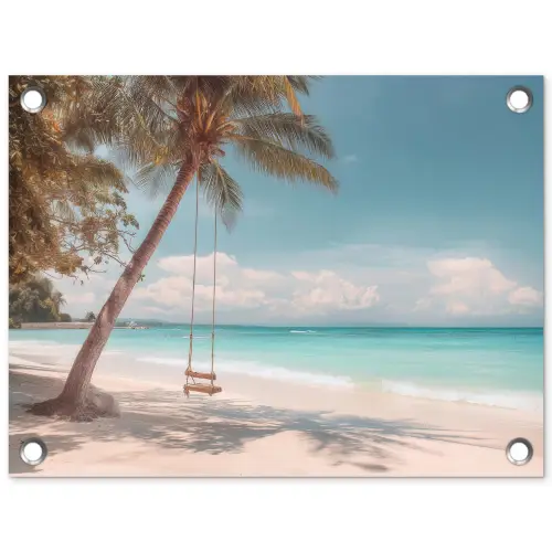 Palmboom - Schommel - Strand - Lucht tuinposter los doek klein -3d