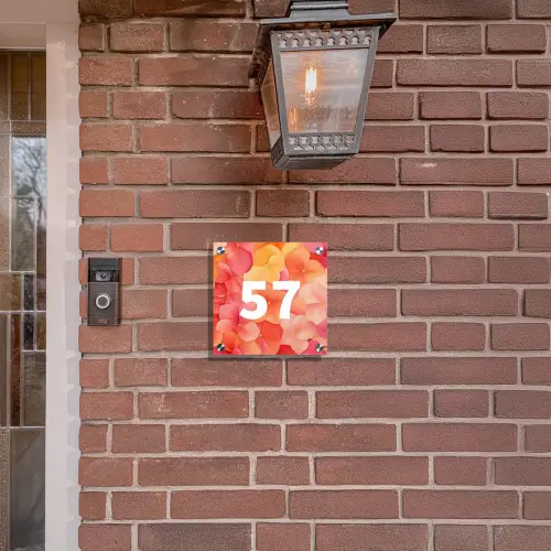 Oranje bloemenmix - Traditioneel Naambord Vierkant klein -sfeer7-XS