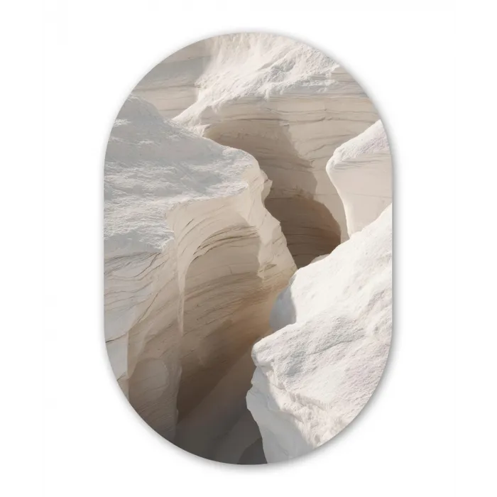 Kloof - Wit - Sneeuw Wandcirkel Ovaal Glas middel -3d