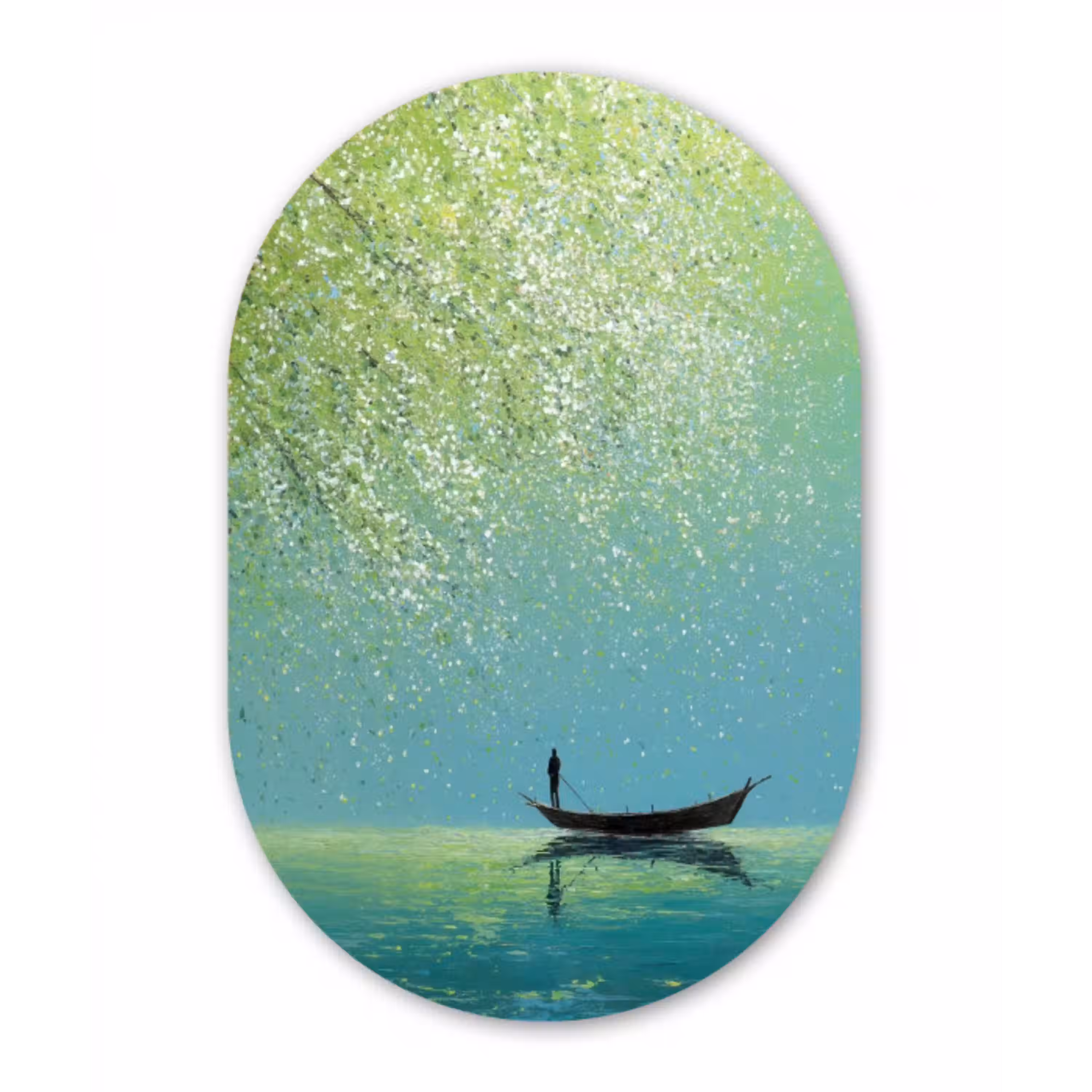Bootje - Water - Bladeren - Bloesems Wandcirkel Ovaal Aluminium middel -3d
