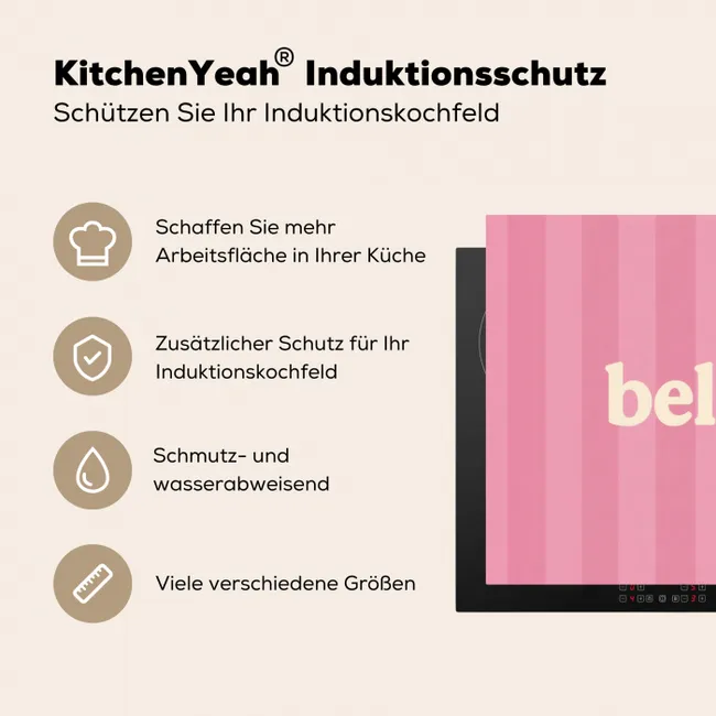 Roze - Gestreept - Belle Inductie beschermer vinyl 3mm middel -tsfeer2_DE