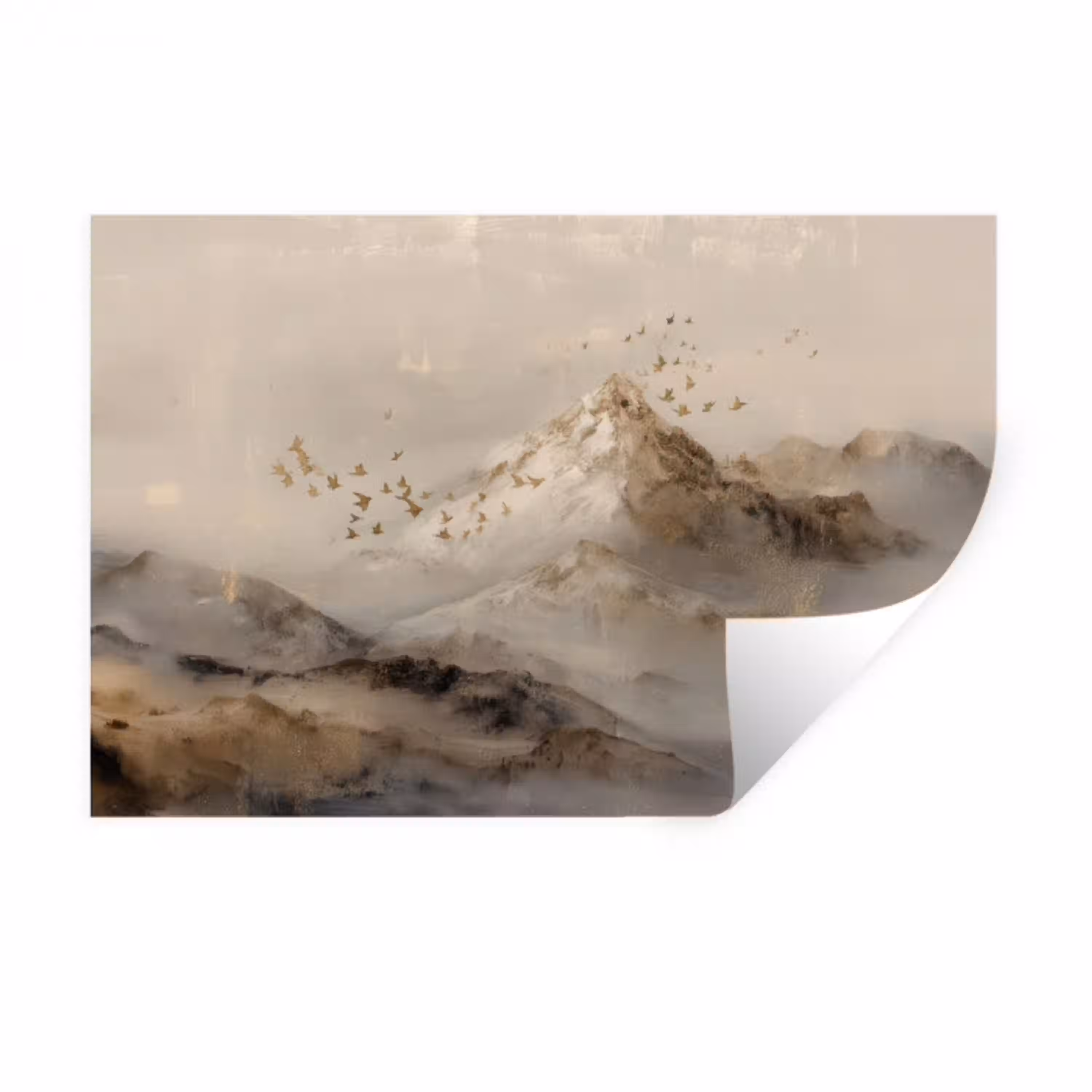 Berglandschap - Mist  - Penseelstreken Muursticker klein -3d