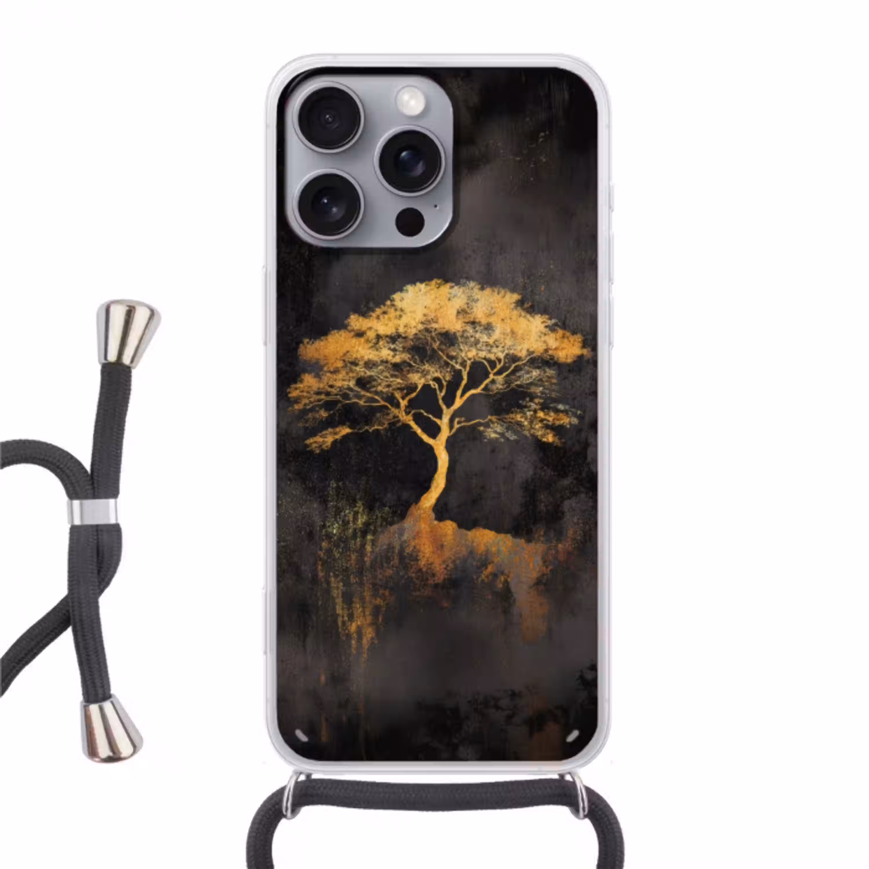 Boom - Schilderij - Goud - Abstract Hoesje iPhone 16 Pro Max met koord klein -3d