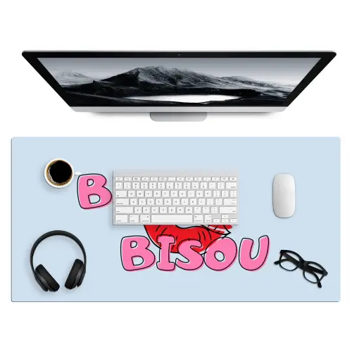 Bisou - Blauw - Roze - Lippen Muismat XXL klein -3d