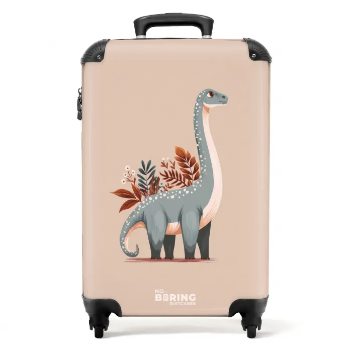 Blauwe dinosaurus op een beige achtergrond NBS - Handbagage koffer - Kinderen Unisex middel -productfoto_recht