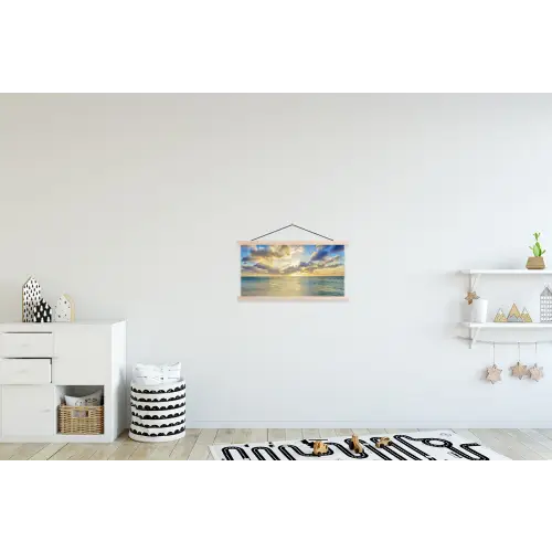 Zee - Strand - Wolken - Zon textielposter latten blank klein -kinderkamer