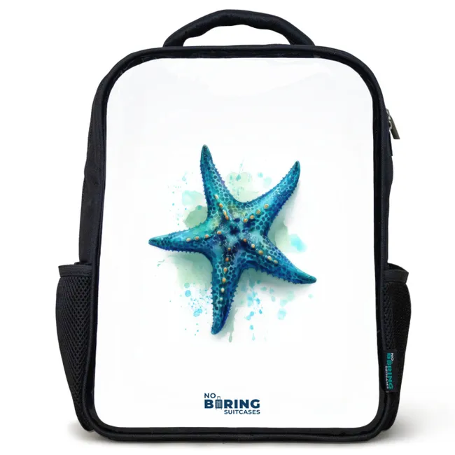 Kids backpack Blue Starfish on White Background | Water-resistant ...