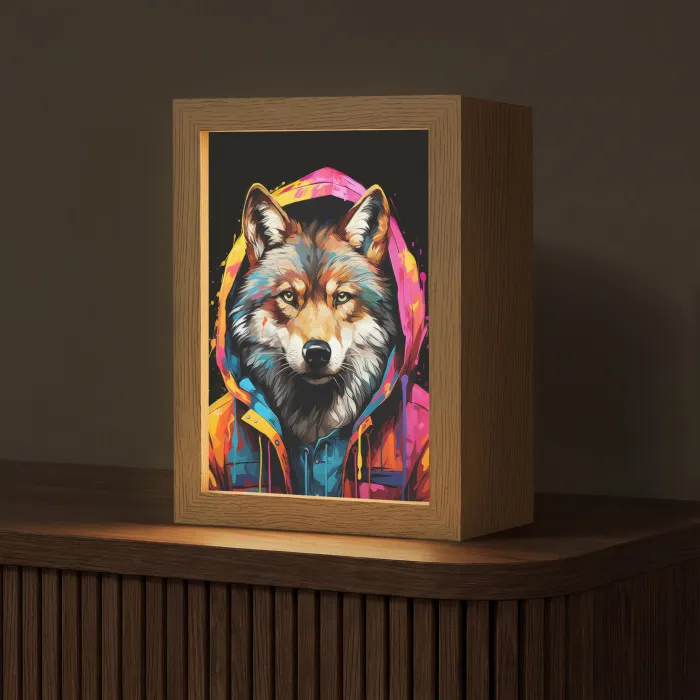Graffiti - Wolf - Jas - Zwart Light Box met kabel (Tafellamp) klein -z3d_website