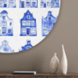 Patroon - Huizen - Blauw Akoestische PET Vilt - Rond klein 838 -sfeer5_closeup