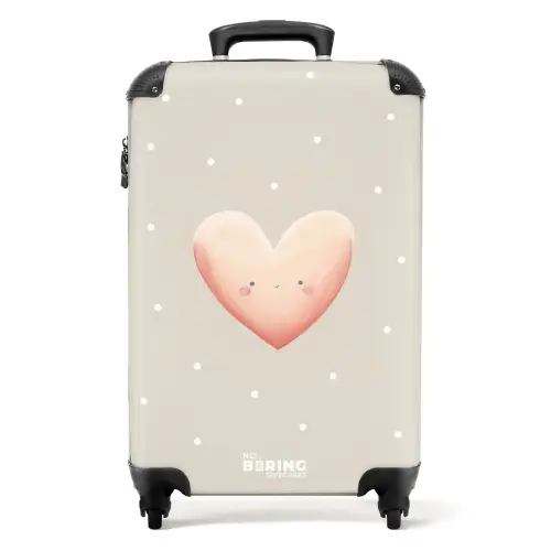 Roze hart omringd door beige stippen NBS - Handbagage koffer - Kinderen Unisex middel -productfoto_recht