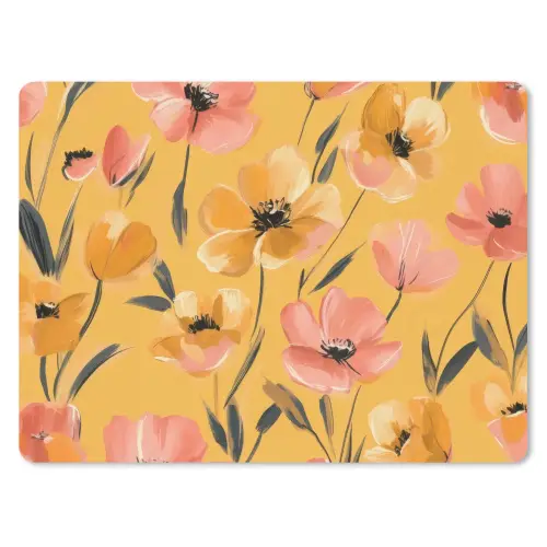 Bloemen - Geschilderd - Geel muismat rubber klein -3d