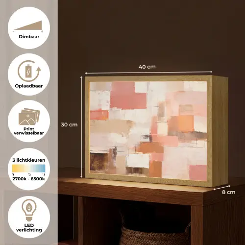 Kunst - Roze - Abstract Light Box met batterij (Wandlamp) middel -USP_websiteoverzichtNL