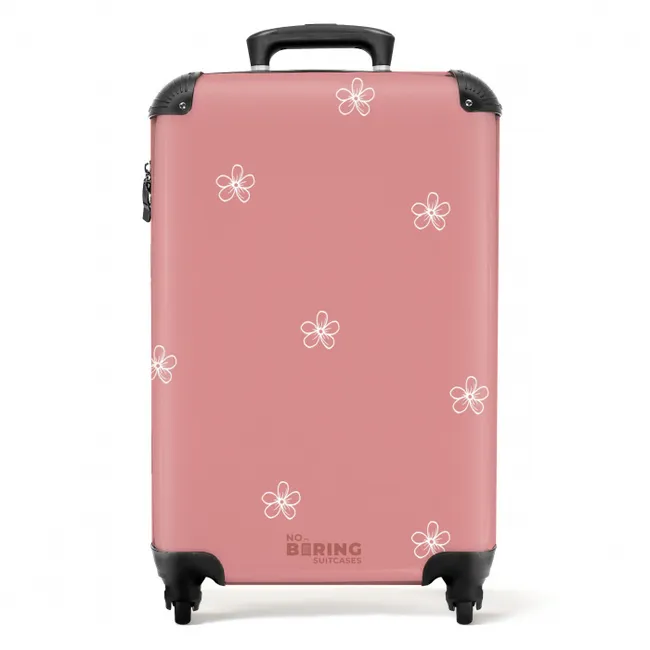 Koffer - Roze achtergrond met witte bloemen