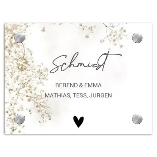 Wit met bloementakjes - Sierlijk Naambord Rechthoek middel -3d