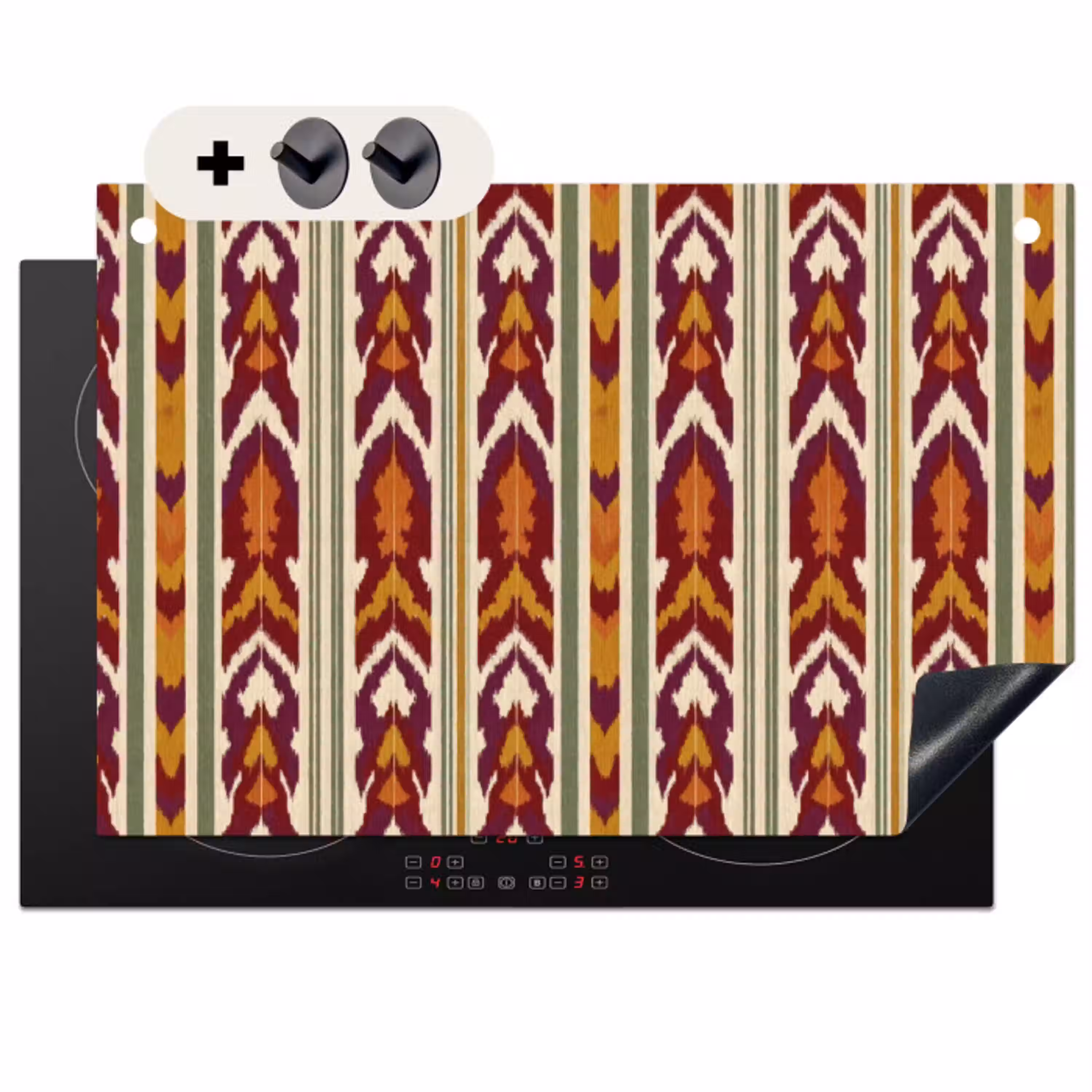 Ikat - Bordeauxrood - Etnisch - Patroon Inductie beschemer met haakjes klein 777 -3d