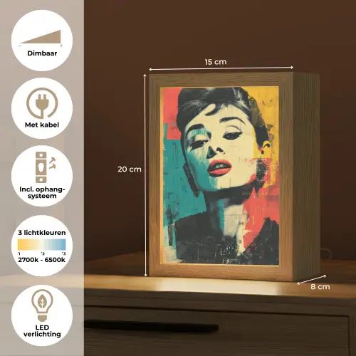 Vrouw - Rode lippen - Expressief - Grafisch Light Box met kabel (Tafellamp) klein -USP_NL