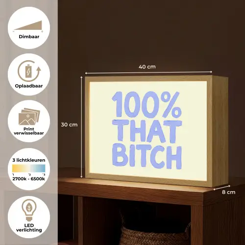 100% that bitch - Blauw - Wit Light Box met batterij (Wandlamp) middel -USP_websiteoverzichtNL