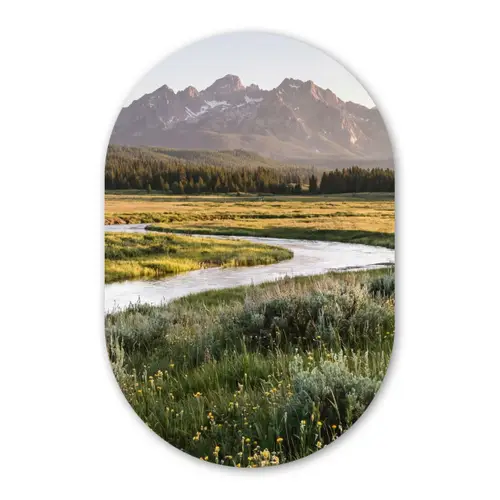 Berglandschap - Rivier - Bos Wandcirkel Ovaal Forex klein -3d