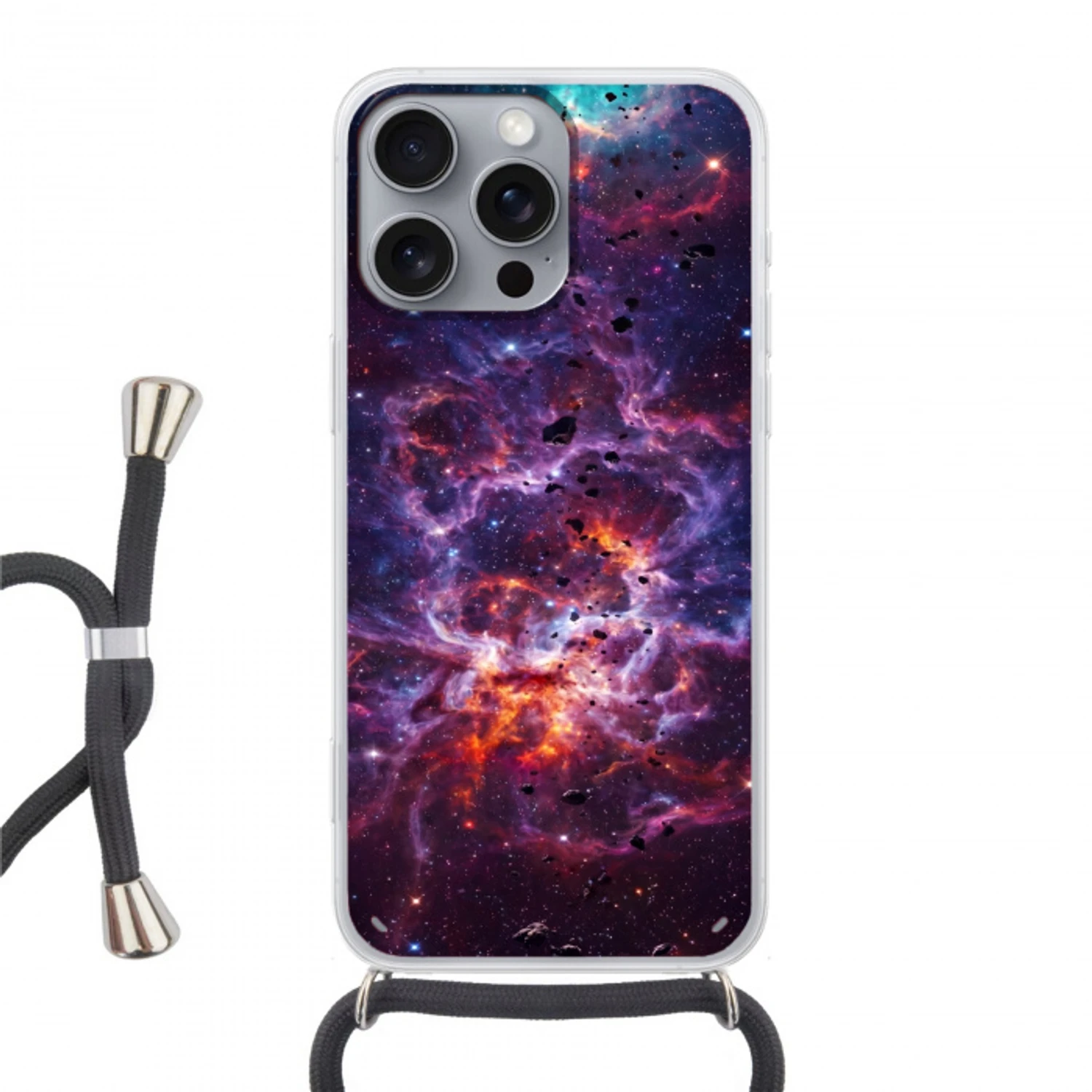 Space - Stars - Abstract - Colorful Hoesje iPhone 16 Pro Max met koord klein -3d