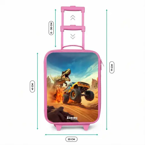 Vluchtende truck voor T-Rex in vurige woestijn Kinderkoffer - Roze klein -productfoto_formaten