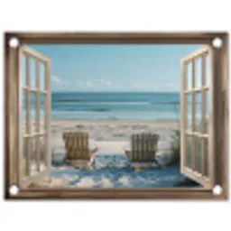 Doorkijk - Strandstoelen - Duinen - Zee - Natuur tuinposter los doek klein -3d