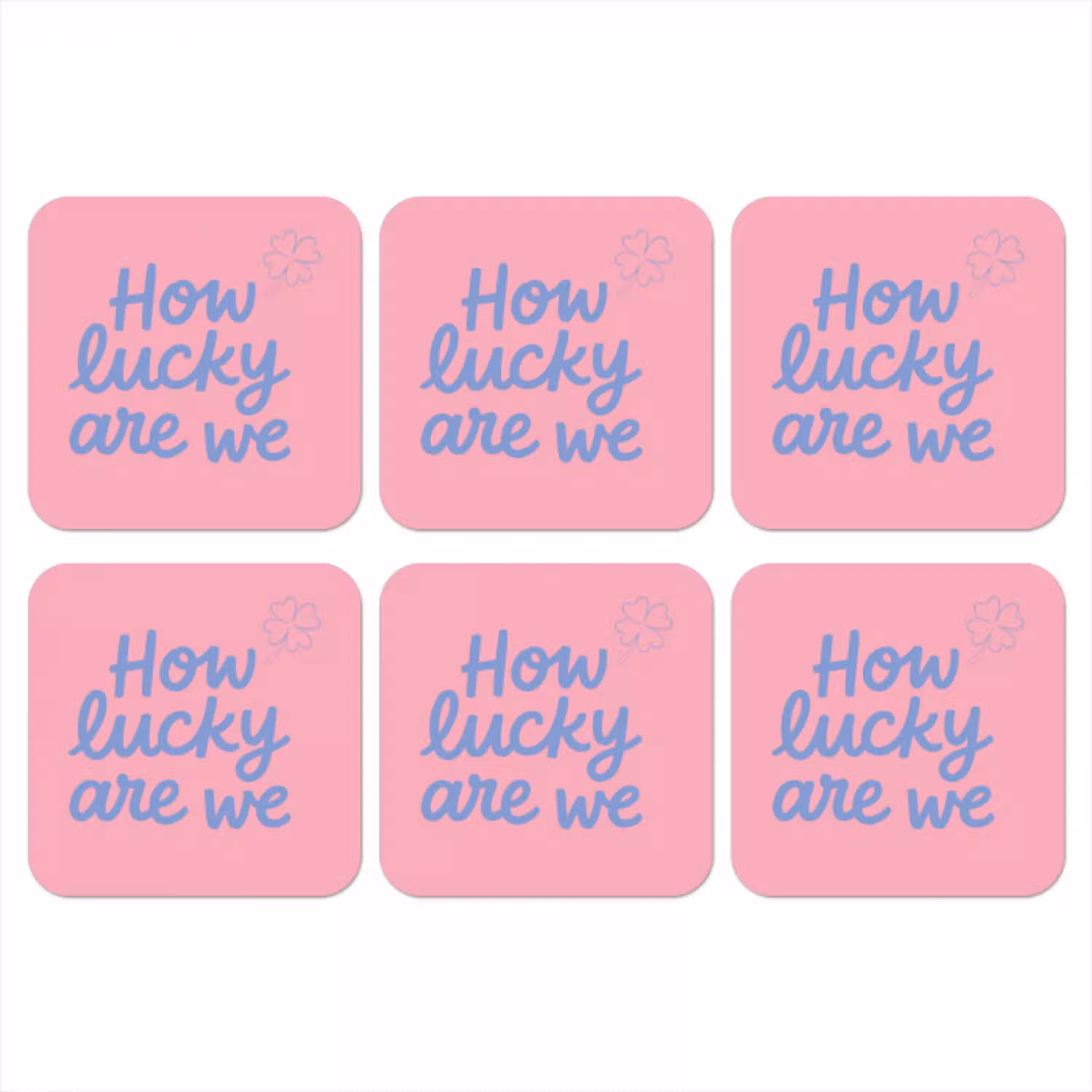 How lucky are we - Klavervier - Roze - Blauw onderzetter kurk middel -3d