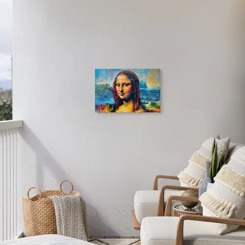 Kleurrijke Mona Lisa Tuinposter op houten frame 2 cm dik klein -sfeer1