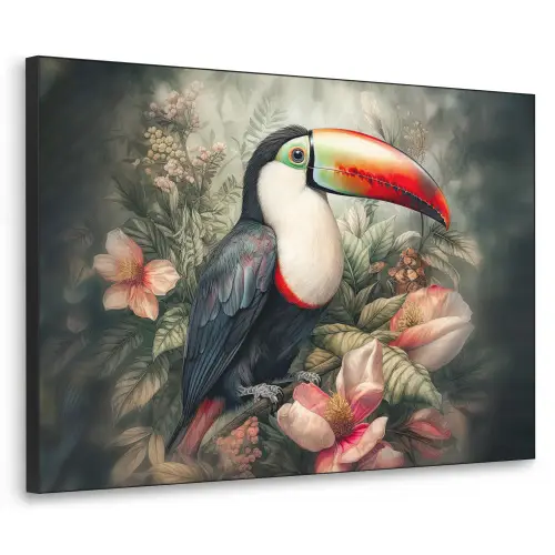 Toekan - Vogels - Bloemen - Planten - Tropisch Textielframe zwart klein -3d