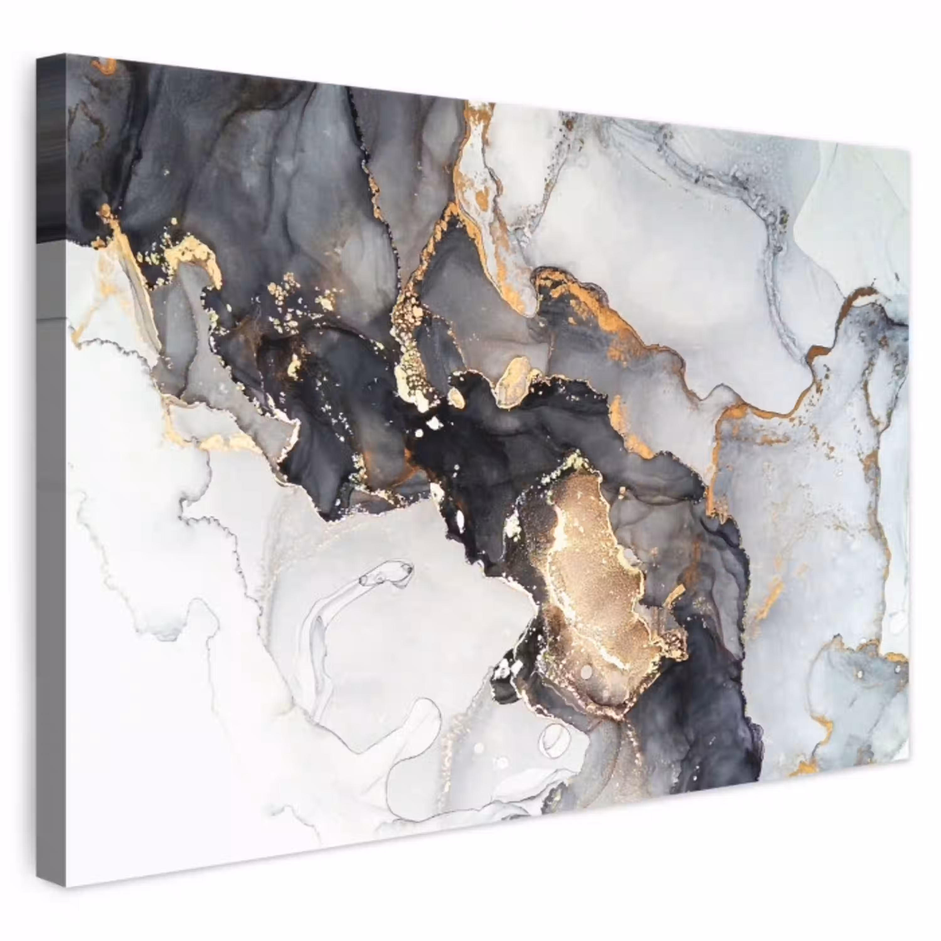 Marmer - Goud - Abstract - Zwart Wit - Luxe canvas 2cm klein -3d