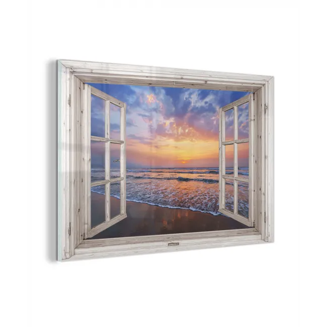 Doorkijk - Zee - Strand - Zonsondergang - Blauw plexiglas 5mm klein -z3d