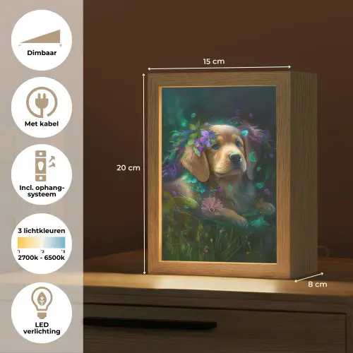 Hond - Puppy - Bloemen - Natuur - Golden retriever Light Box met kabel klein -USP_NL